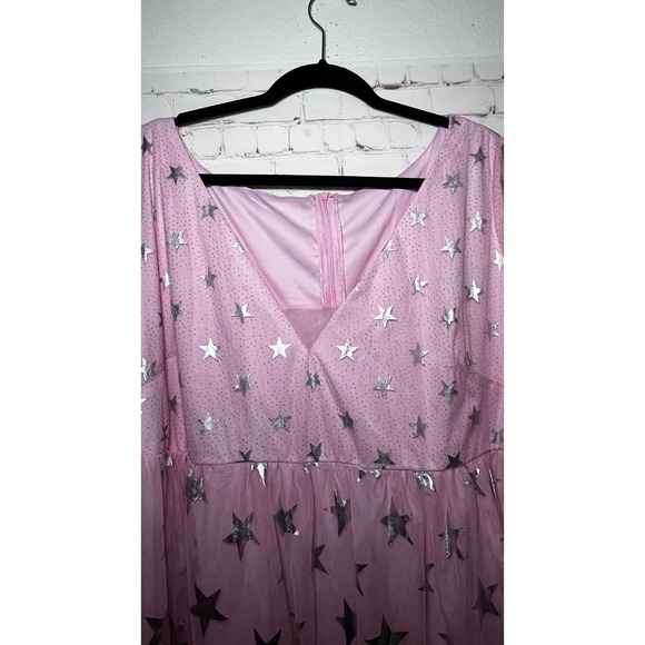 X Plus Wear Pink Silver Star Tulle Mesh Maxi Dress Long Sleeve V Neck Plus SZ 4X - Picture 3 of 8